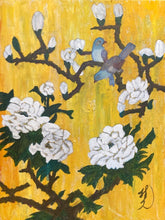 "Flowers and Bird" by Yoshihisa, Acrylic/Watercolor on Canvas