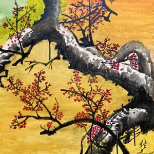 "Red Plum Tree" by Yoshihisa, Acrylic/Watercolor on Canvas