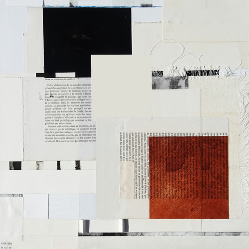 “L’etude littéraire“ by Alexandra N. Winterberg, Photolithography ( ink)  and Collage on Canvas