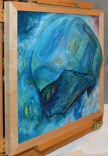 Aquatic #4 (Earth Series) by Giselle Simons, Oil Paint on Natural Horseshoe Crab Shell mounted on Wood Panel