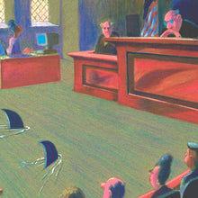 “Counsel Approaching The Bench” (IV) by Jeff Leedy, Oil pastel on mounted Canson Mi Teintes pastel paper