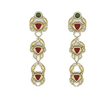 Crabs Earrings by Lisa Lesunja, Yellow Gold 750 18K with 2 Green Brilliant Cut Tourmaline 1.72ct. and 6 Trillion Cut Fire Opal 3.58ct. (7579)