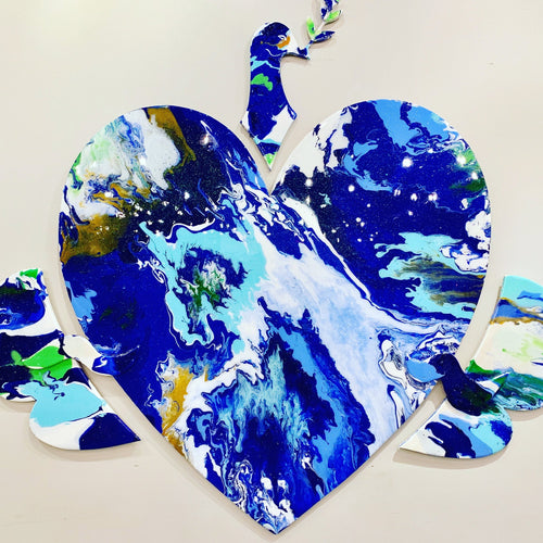 Love Dove by Perry Milou, Acrylic Pour on Wood/Resin