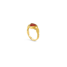 Crabs Ring by Lisa Lesunja, Yellow Gold 750 18K Polish with 1 Trillion Cut Fire Opal 1.27ct. (7556)
