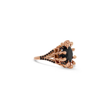 Seahorse Ring by Lisa Lesunja, Rosé Gold 750 18K with 1 Black Brilliant Cut Diamond 11.75ct. 124 Black Brilliant Cut Diamonds 1.27ct. (7562)