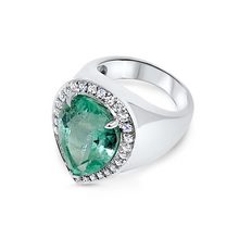 Waves Ring by Lisa Lesunja, Platinum 950 with 1 Light Green Drop Cut Emerald and 28 White Brilliants 0.59ct. (7483)
