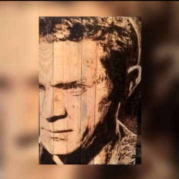 Steve McQueen, Face to Face by Kaxx, Burning on Wood