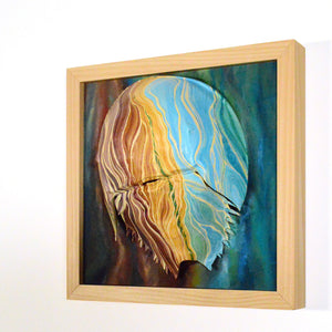 Tidal #7 (Shore Series) by Giselle Simons, Oil Paint on Natural Horseshoe Crab Shell mounted on Wood Panel