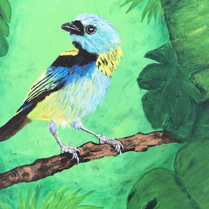 “Green Tanager  Ecuadorian Amazon Jungle" by Veronica Chandler, Acrylic on Canvas Board